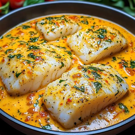 Cod in Tomato Basil Cream Sauce - Lora Chef