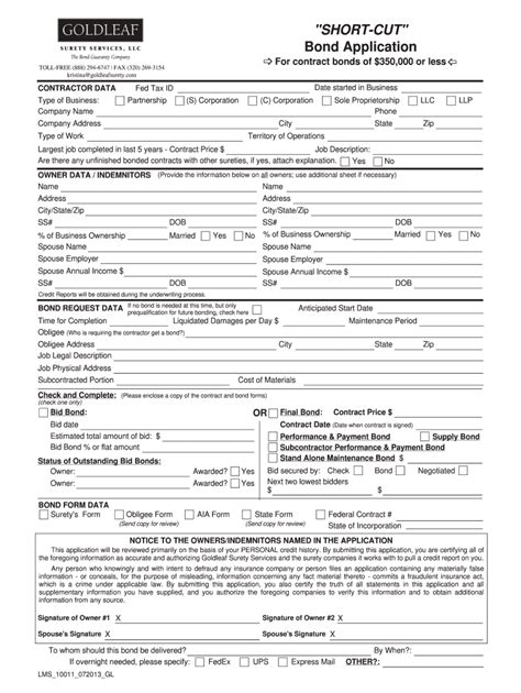 Fillable Online Short Cut Bond Application - Foxit.pdf Fax Email Print ...
