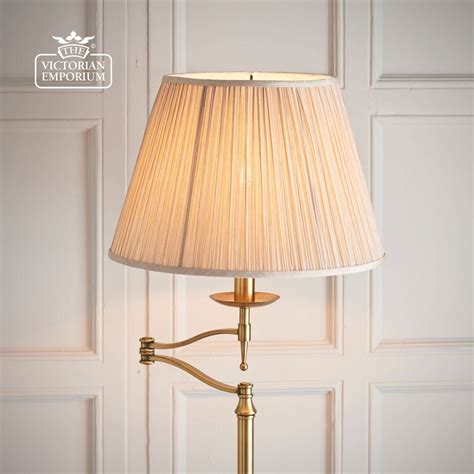 Stanford Antique Brass Swing Arm Floor Lamp & Beige Shade