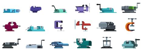 Machine vice icon set different bench vises holding objects firmly for ...