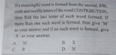 If a meaningful word is formed from the second, fifth, ninth and ...