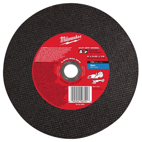 MILWAUKEE, Type 1, 9" x 3/32" x 7/8", Abrasive Cut-Off Wheel - 56LA67 ...