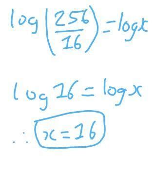 Solve the x: log 256 upon log 16 = log x - Brainly.in