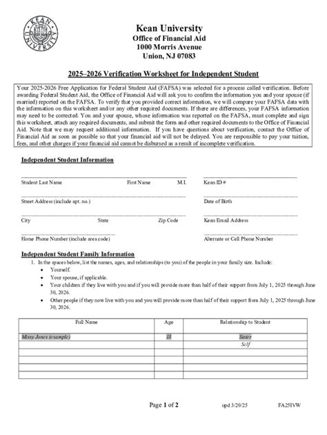 2025–2026 Verification Worksheet for Independent Student - Fill Out ...
