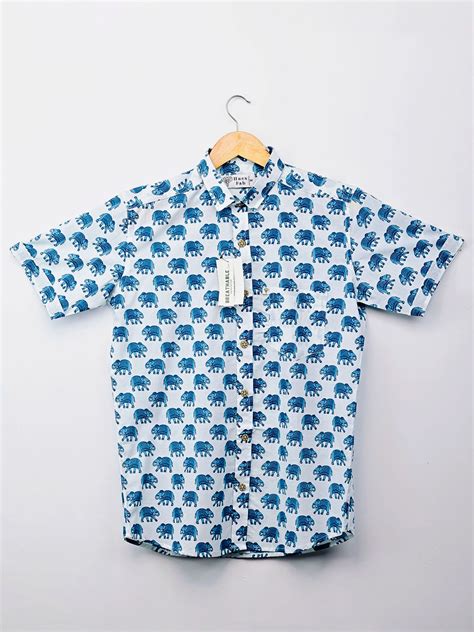 Sky Blue Elephant Half-Sleeves Shirt