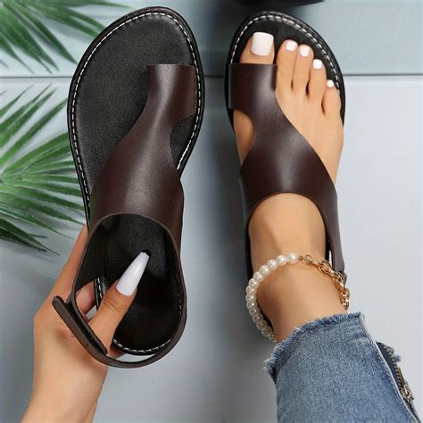 Women's Black Ankle Strap Sandals Lightweight Open Toe Flat - Temu ...
