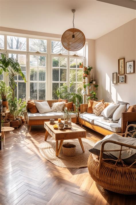 Boho Vibes Living Room with Parquet Wood Flooring