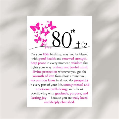 80th Birthday Blessing Card Printable Christian Prayer Note Gift for ...