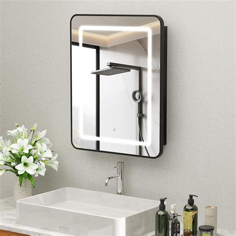 Amazon.com: ROOMTEC Lighted Medicine Cabinet with Mirror, Wall Mounted ...