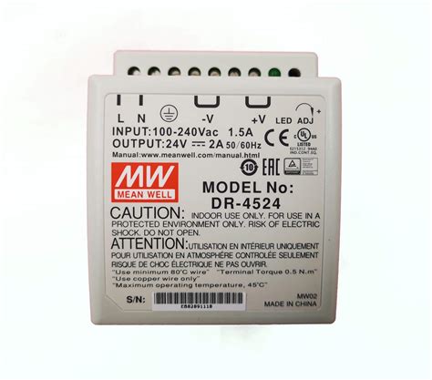 MEAN WELL DR-4524 Single Output 2A 24V 48W DIN rail mounted Meanwell ...