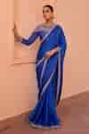 Buy Blue Satin, Chanderi Sequins, Pearls Noor Border Embroidered Saree ...