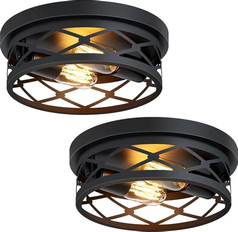SKEJAO Flush Mount Ceiling Light Fixture for Hallway,2-Light Black ...