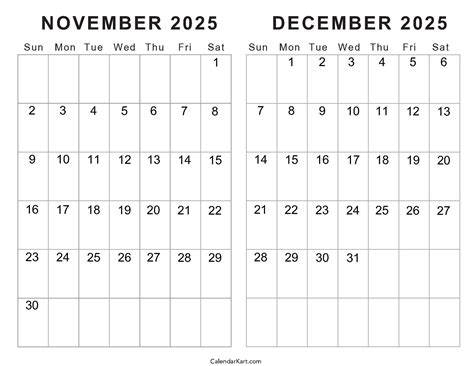 November December 2025 Calendar Printable