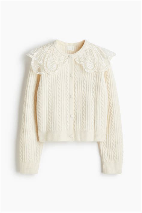 Lace-collared cardigan - Cream - Ladies | H&M IN