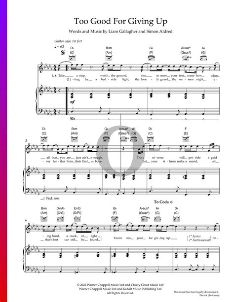 Too Good For Giving Up » Liam Gallagher - Partitions de piano - OKTAV