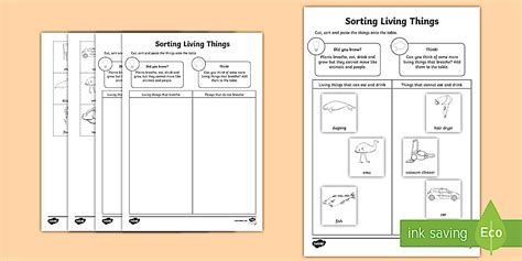 Sorting Living Things Worksheet