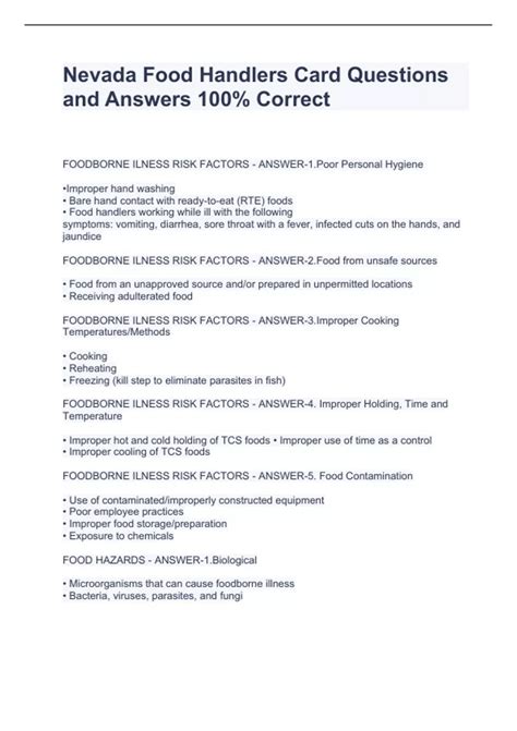 Nevada Food Handlers Card Questions and Answers 100% Correct - Nevada ...