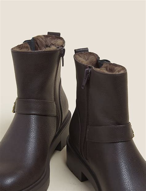 Buy Biker Faux Fur Buckle Ankle Boots at Marks & Spencer