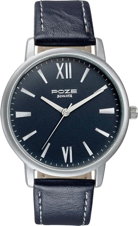 Buy Sonata Poze Quartz Analog Black Dial Leather Strap Watch for Men ...