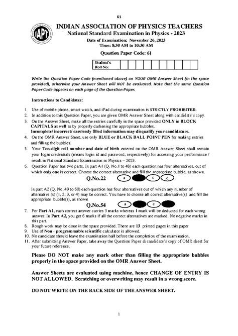 NSEP 2023 Set 61 - Alloo walle - INDIAN ASSOCIATION OF PHYSICS TEACHERS ...
