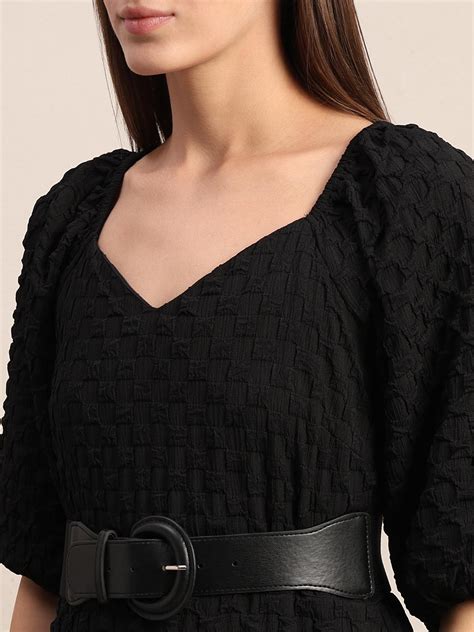 Black Textured Puff Sleeves Dress - VERO MODA