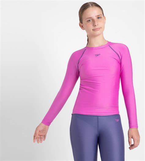Buy Speedo Girl's Endura Brite Long Sleeve Suntop - Neon Violet ...