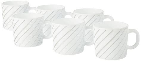 Larah by BOROSIL Silver Ray Opalware Mug, Set of 6 Tea/Coffee Mugs, 180 ...