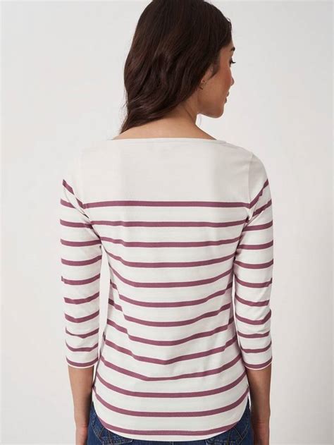 Crew Clothing Stripe Cotton Top, Light Pink