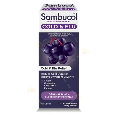 Sambucol Black Elderberry Cold & Flu Relief Syrup 120ml Adult Formula ...