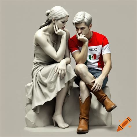 Two seated figures are depicted, one appears to be a sculpture and the ...