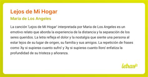 Significado de la canción LEJOS DE MI HOGAR (Maria de Los Angeles ...