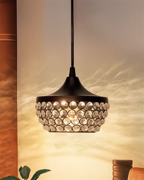 Matt black Crystal hanging goblet light, ceiling light, Nordic E27 pen ...