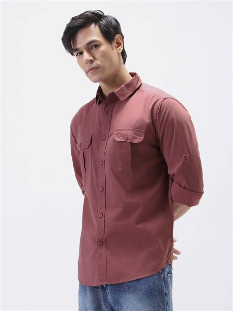 Men's Dusty Pink Cotton Full Sleeve Regular Fit Casual Solid Shirt ...