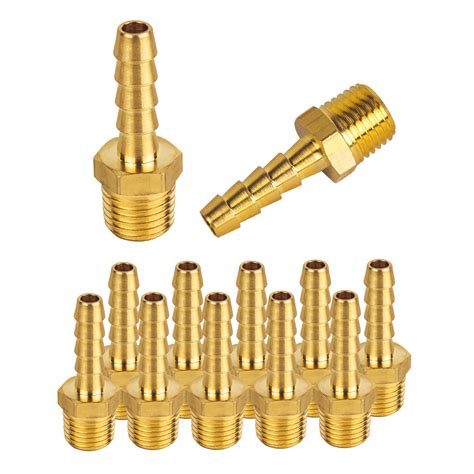 Buy Brass Hose Barb Fittings,1/4"Barb x 1/4"NPT Male End Air Hose Pipe ...