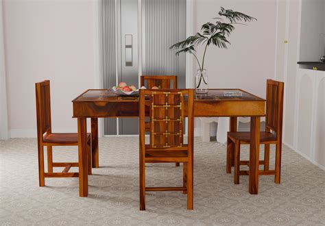 Buy Gilbert 4-Seater Dining Table Set (Honey Finish) Online in India ...