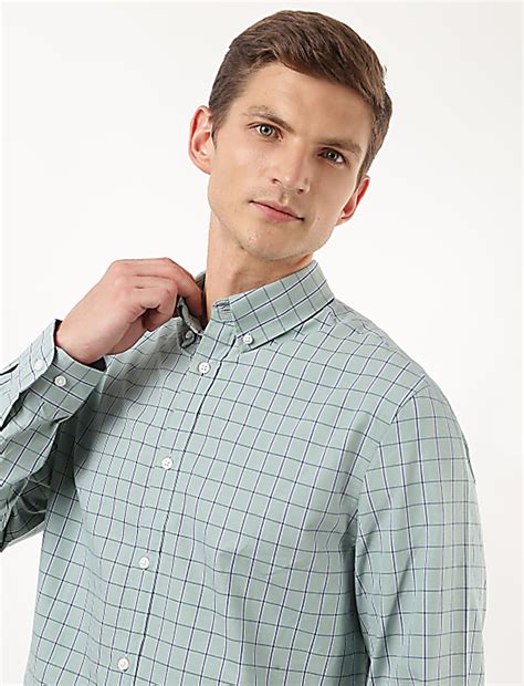 Buy Pure Cotton Checked Spread Collar Shirt at Marks & Spencer