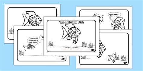 The Rainbow Fish Story Sequencing A4 Romanian Translation Black and White