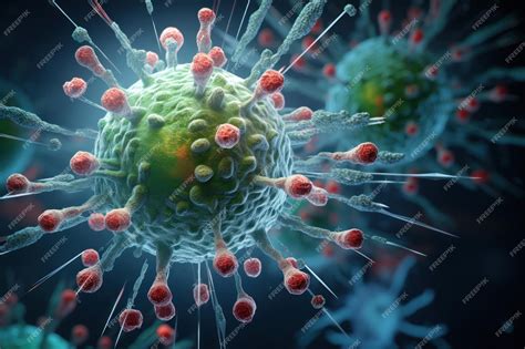 Premium AI Image | Virus close up The virus cell is green Medicine and microbiology Bacteria ...