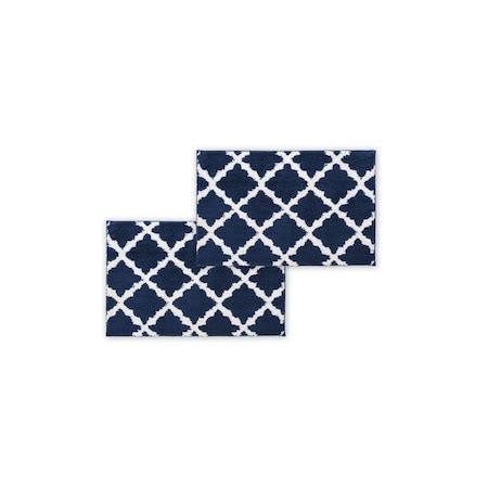 Bibb Home 20 x 32 in. Trellis Micro Shag Bath Rug, Navy, 2PK 50452PKNAV ...