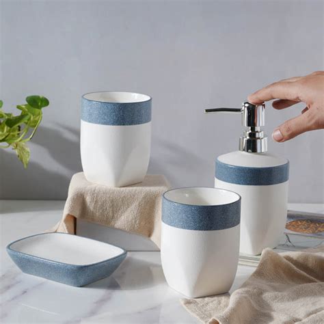 Ceramic Bath Set with a Blue Lining Online - Premium Bath Set | Nestasia