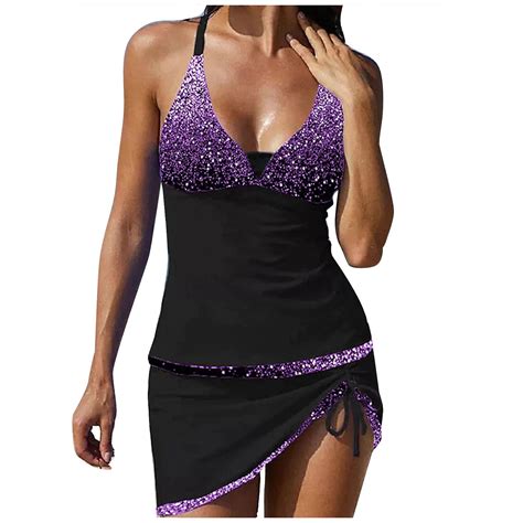 Luxalzxs Sexy Tankini Swimsuits with Skirt O-Ring String Tankinis 2 ...