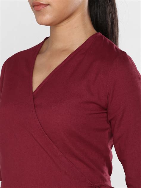 Women's Maroon Cotton Linen Wrap Dress – Stylestone