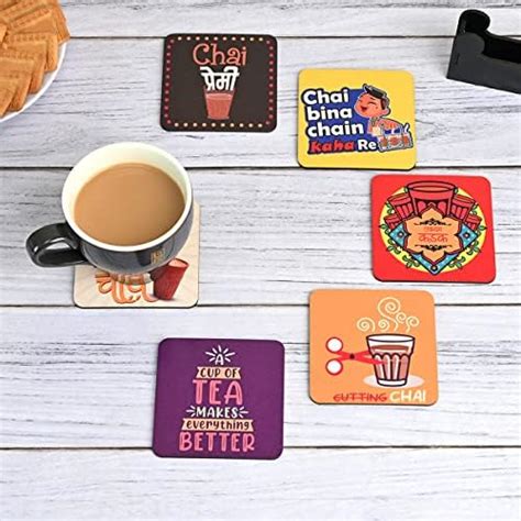 Gift Kya De GKD Coaster Set of 6 Beautiful Wooden Coasters with Proper ...