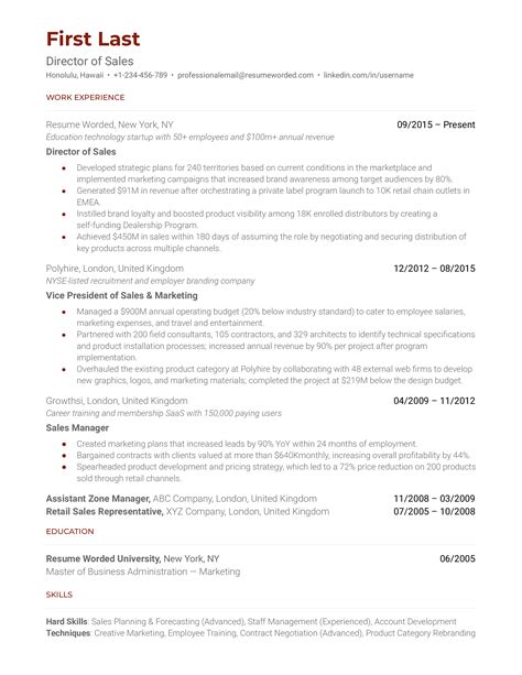 6 Director of Sales Resume Examples for 2025 | Resume Worded