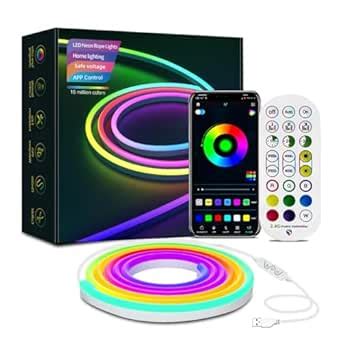Buy TECPHILE 2m RGBIC Neon Strip Light USB Powered, App & Remote ...