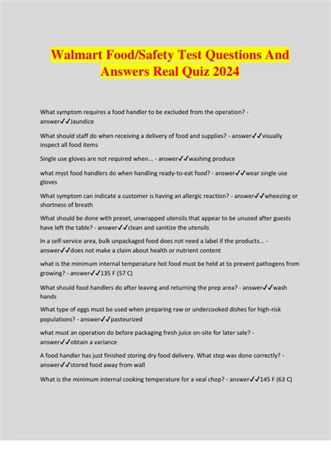 Walmart Food/Safety Test Questions And Answers Real Quiz 2024 - Walmart ...