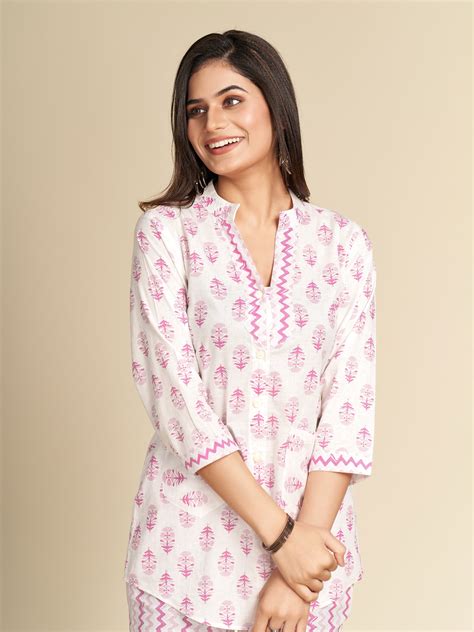 White Printed Pure Cotton Shirt Co-ord Set – GulaboSitabo