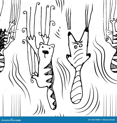 Cats Climbing the Wall and Leave Scratches Seamless Pattern Stock ...