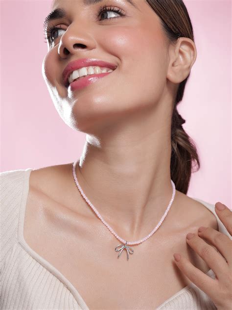 Soft Pink Necklace with Cute Bow – Rubans