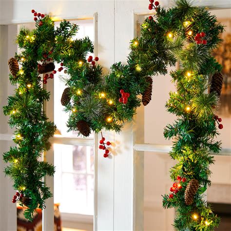 Lighted Christmas Garland For Mantle Plug In Christmas Garland With
